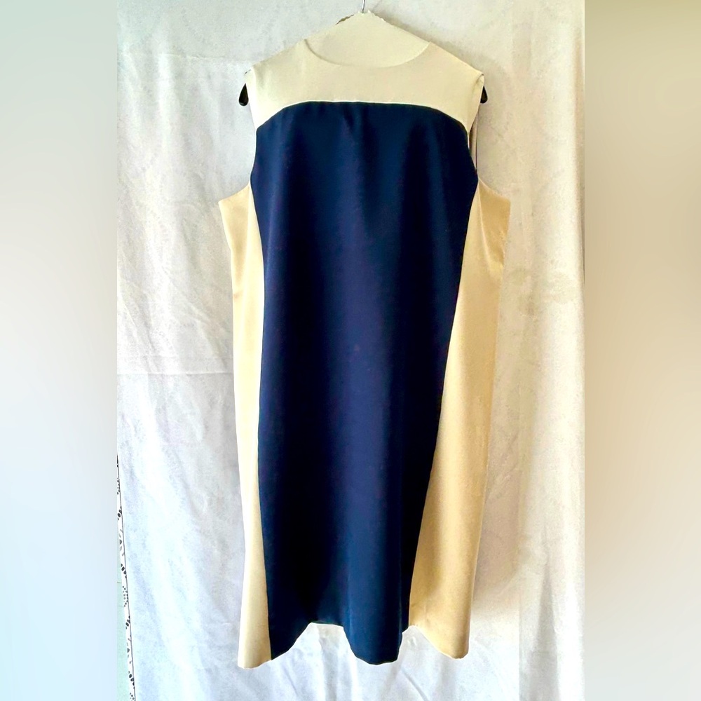 Elegant Navy and Cream Sleeveless Dress